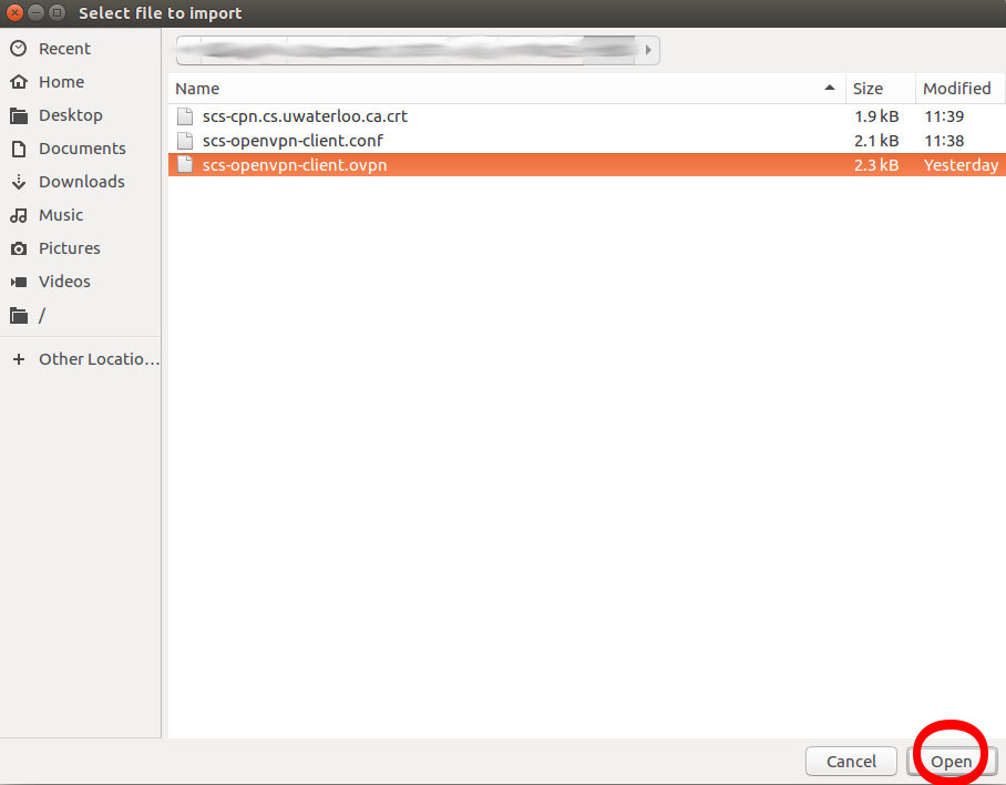 Select .ovpn File