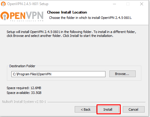 OpenVPN Wizard Select Install Location
