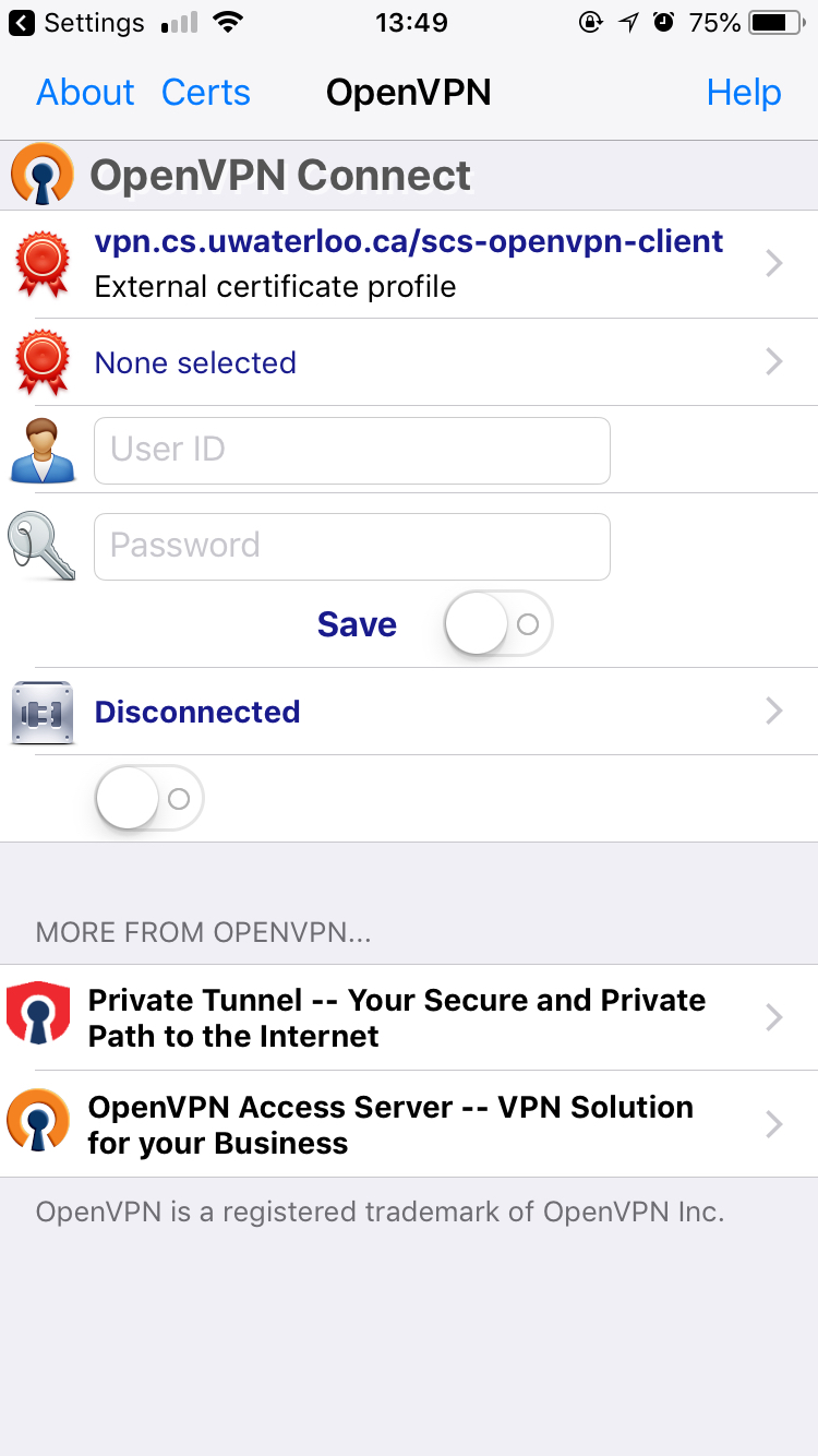 OpenVPN Login Screen